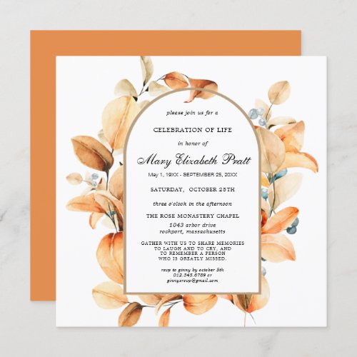 Boho Terracotta Dried Palm Celebration of Life  In Invitation