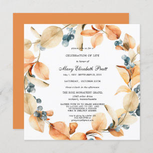 Boho Terracotta Dried Palm Celebration of Life In Invitation
