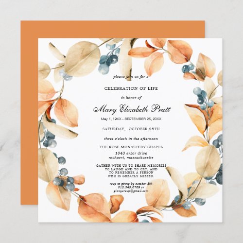 Boho Terracotta Dried Palm Celebration of Life  In Invitation