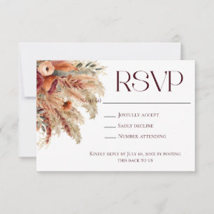 Boho Terracotta Fall Dried Florals Pampas Grass RSVP Card