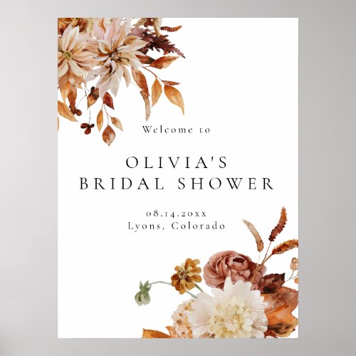 Boho Terracotta Fall Floral Bridal Shower Welcome  Poster