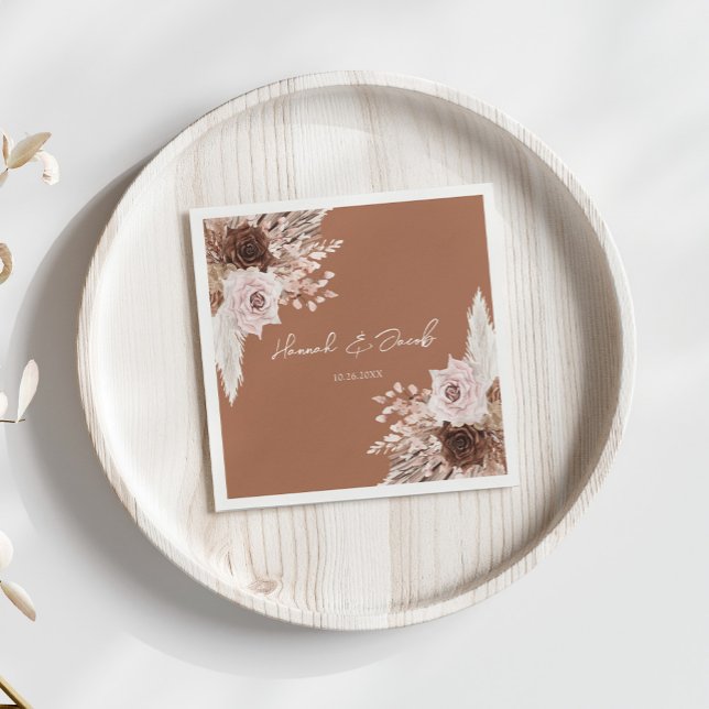 Boho Terracotta Fall Floral Wedding Napkins (Creator Uploaded)