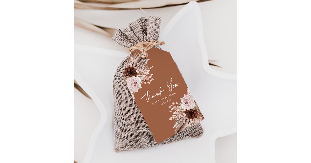 Boho Terracotta Fall Floral Wedding Thank You Gift Tags | Zazzle