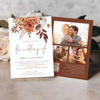 Boho Terracotta Fall Florals 3 Photos QR Wedding