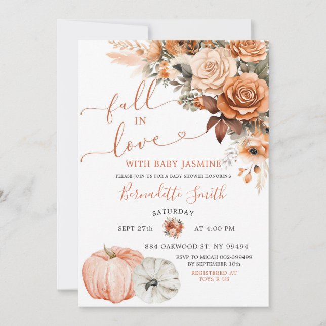 Boho Terracotta Fall in Love Pumpkin Baby Shower Invitation (Front)