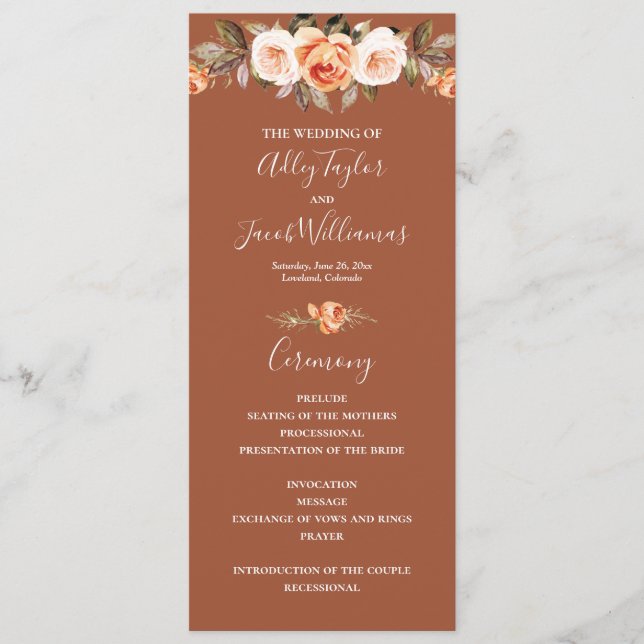 Boho Terracotta Fall Wedding Program (Front)