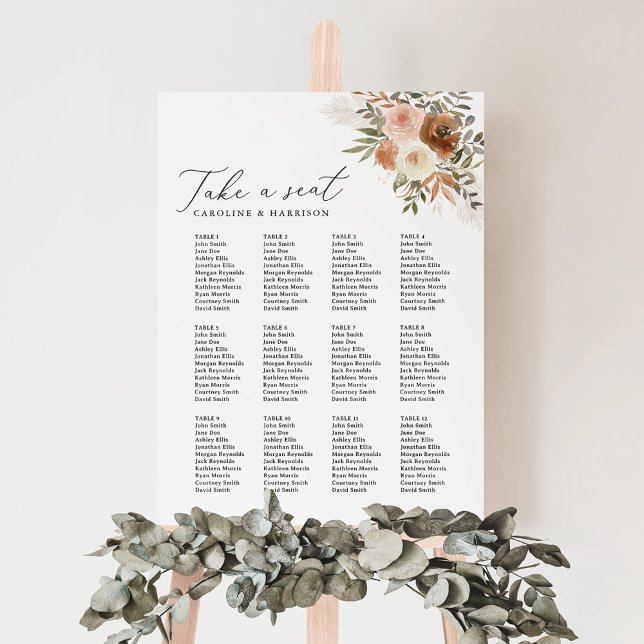 Boho Terracotta Floral 12 Table Seating Chart Foam Board (Creator Uploaded)