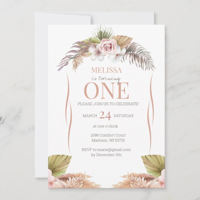Boho Terracotta Floral 1st Birthday Invitation  (Front)