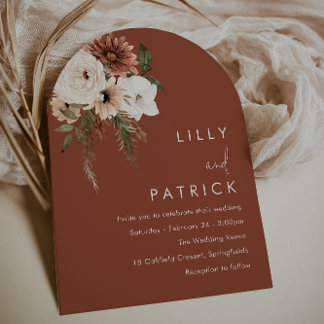 Boho Terracotta Floral All Seasons Arch Wedding Invitation