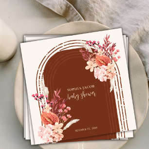 Boho Terracotta Floral Arch Baby Shower Napkins