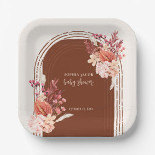 Boho Terracotta Floral Arch Baby Shower Paper Plates