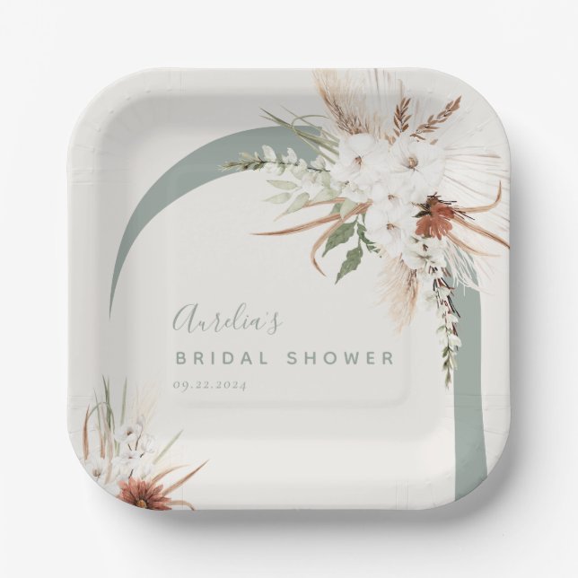 Boho Terracotta Floral Arch Paper Plates (Front)