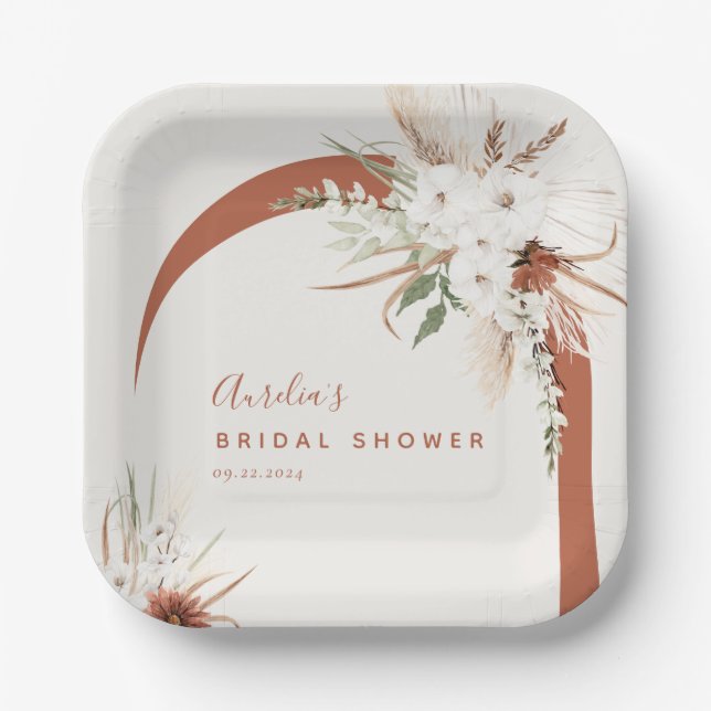 Boho Terracotta Floral Arch Paper Plates (Front)
