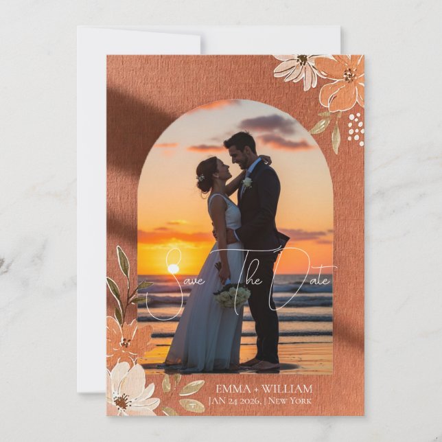 Boho Terracotta Floral  Arch Photo   Save The Date (Front)