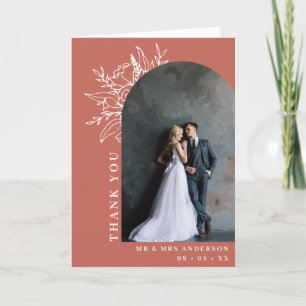 Boho Terracotta Floral Arch Photo Wedding Folded Letterpress Thank You Card