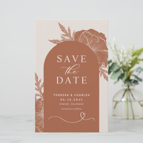 Boho Terracotta Floral Arch Save the Date Card