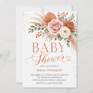 Boho Terracotta Floral Baby Shower Invitation