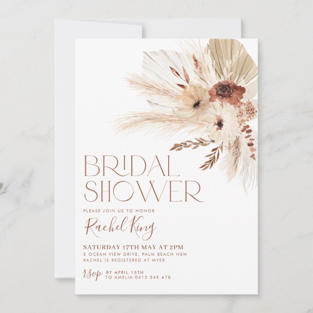 Boho Terracotta Floral Bridal Shower Invitation (Front)