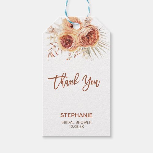Boho Terracotta Floral Bridal Shower Thank You Gift Tags - Boho Terracotta Floral Bridal Shower Thank You Gift Tags

Modern floral bohemian bridal shower thank you favor tag featuring a lovely burnt orange floral arrangement with palm leaf and a modern terracotta colored calligraphy heading.  The back is a faux foil texture also in a deep burnt orange. 