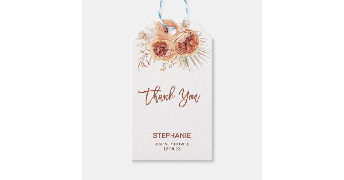 Boho Terracotta Floral Bridal Shower Thank You Gift Tags | Zazzle
