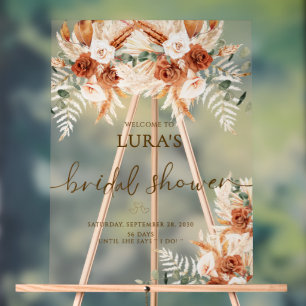 Boho Terracotta Floral Bridal Shower Welcome Acrylic Sign
