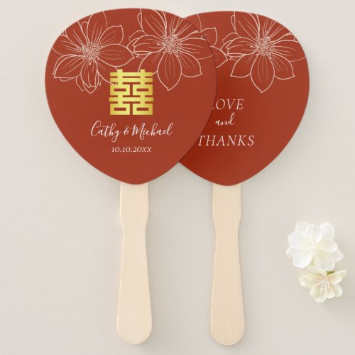 Boho terracotta floral Chinese wedding outdoor Hand Fan