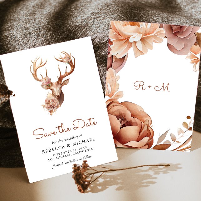 Boho Terracotta Floral Deer Wedding Save The Date (Creator Uploaded)