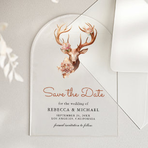 Boho Terracotta Floral Deer Wedding Save the Date
