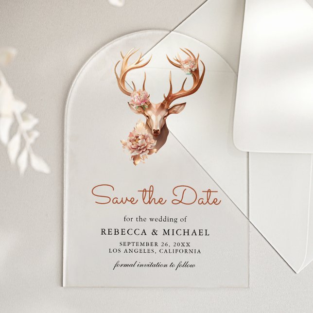 Boho Terracotta Floral Deer Wedding Save the Date (Creator Uploaded)