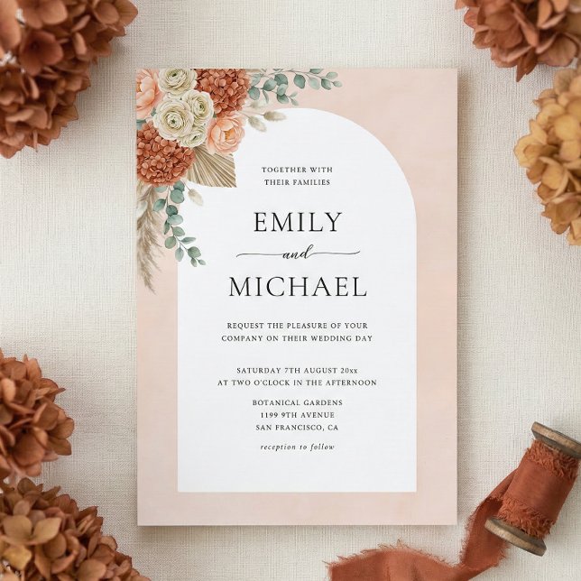 Boho Terracotta Floral Fall Wedding Invitation (Creator Uploaded)