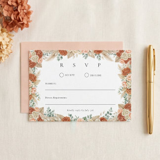 Boho Terracotta Floral Fall Wedding RSVP Card