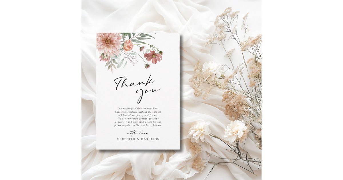 Boho Terracotta Floral Fall Wedding Thank You Card | Zazzle