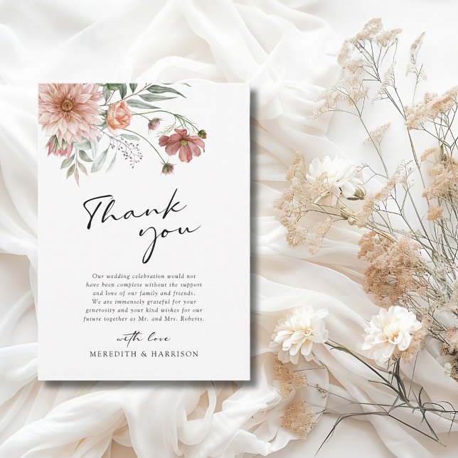 Boho Terracotta Floral Fall Wedding Thank You Card (Boho Terracotta Floral Fall Wedding Thank You Card)