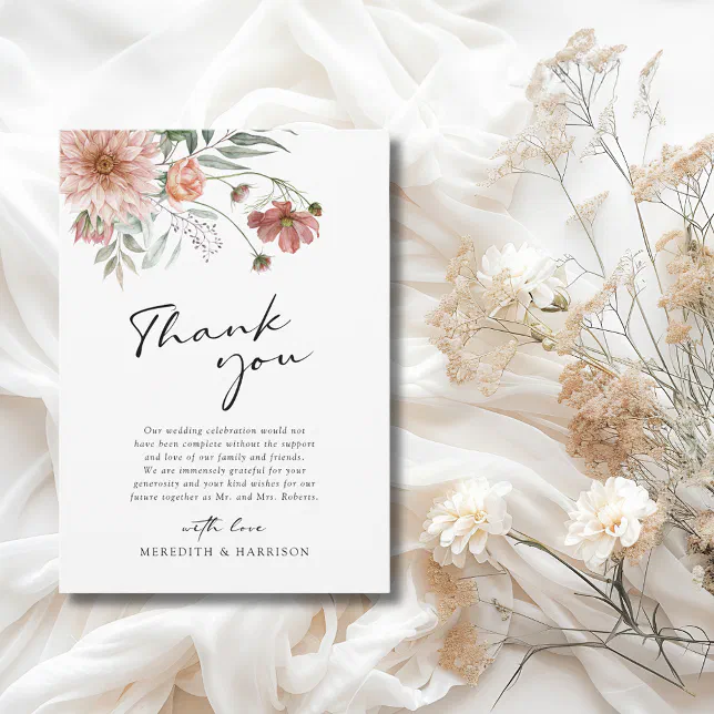 Boho Terracotta Floral Fall Wedding Thank You Card | Zazzle
