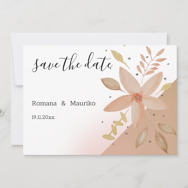 Boho Terracotta Floral Flat Save The Date Card (Front)