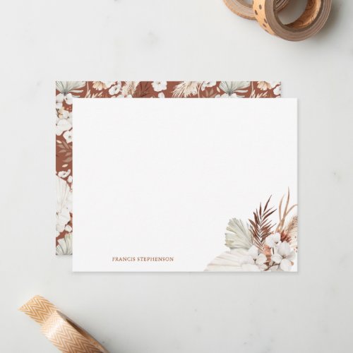 Boho Terracotta Floral Full Name or Couple Names Note Card