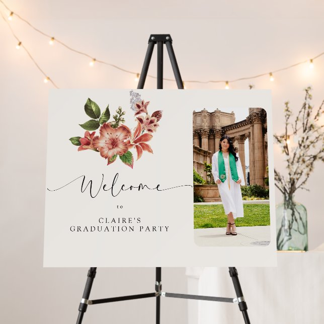 Boho Terracotta Floral Graduation Welcome Foam Board (In Situ (Stand))