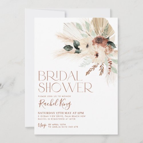 Boho Terracotta Floral Greenery Bridal Shower Invitation