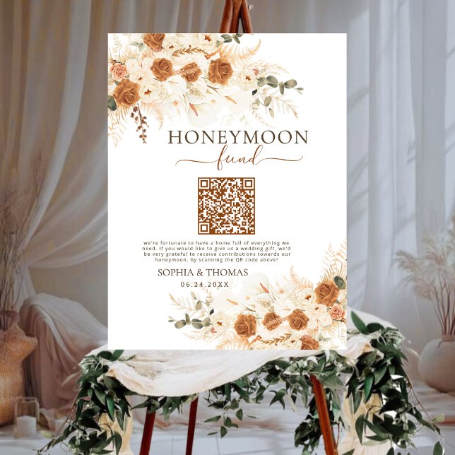 Boho Terracotta Floral Honeymoon Fund QR Wedding  Foam Board (Easy honeymoon gifting with one scan!)