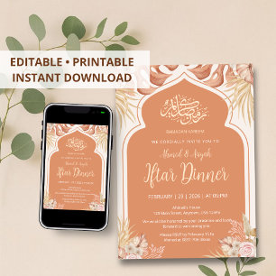 Boho Terracotta Floral Islamic Arch Iftar Dinner Invitation