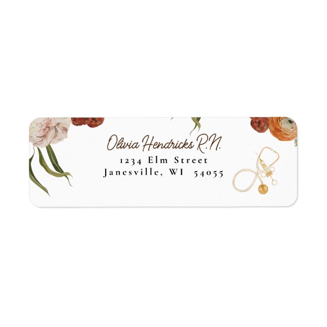 Boho Terracotta Floral Nurse Return Address Label  (Front)