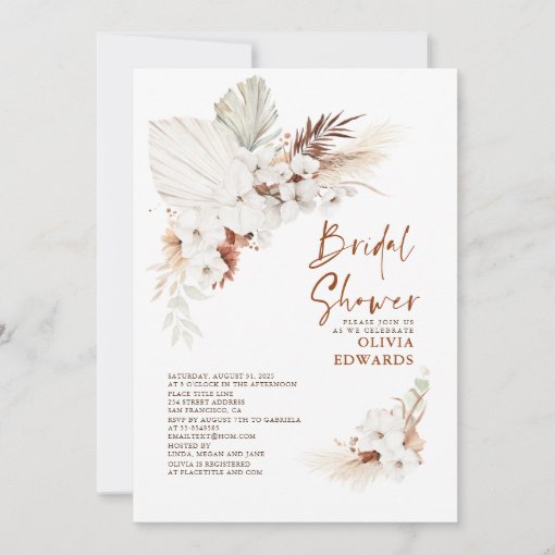 Boho Terracotta Floral Pampas Grass Bridal Shower Invitation Zazzle