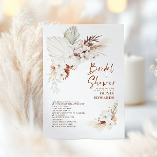 Boho Terracotta Floral Pampas Grass Bridal Shower Invitation