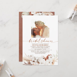 Boho Terracotta Floral Pampas Grass Bridal Shower Invitation