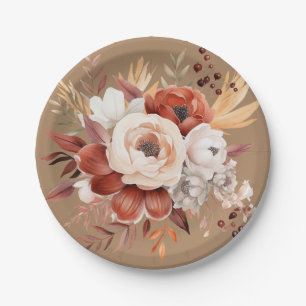 Boho Terracotta Floral Party Paper Plates
