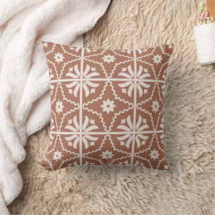 Boho Terracotta Floral Pattern Accent Throw Pillow