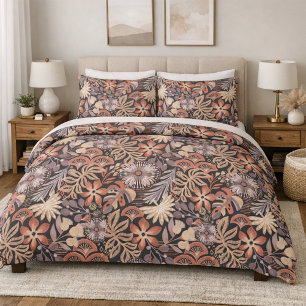 Boho Terracotta Floral Pattern Duvet Cover