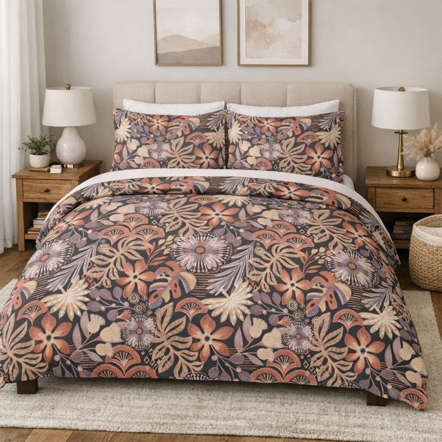 Boho Terracotta Floral Pattern Duvet Cover (Creator Uploaded)