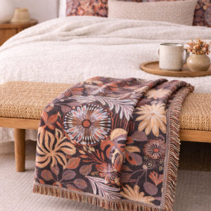 Boho Terracotta Floral Pattern Throw Blanket