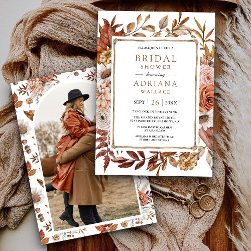 Boho Terracotta Floral Photo Bridal Shower Invitation